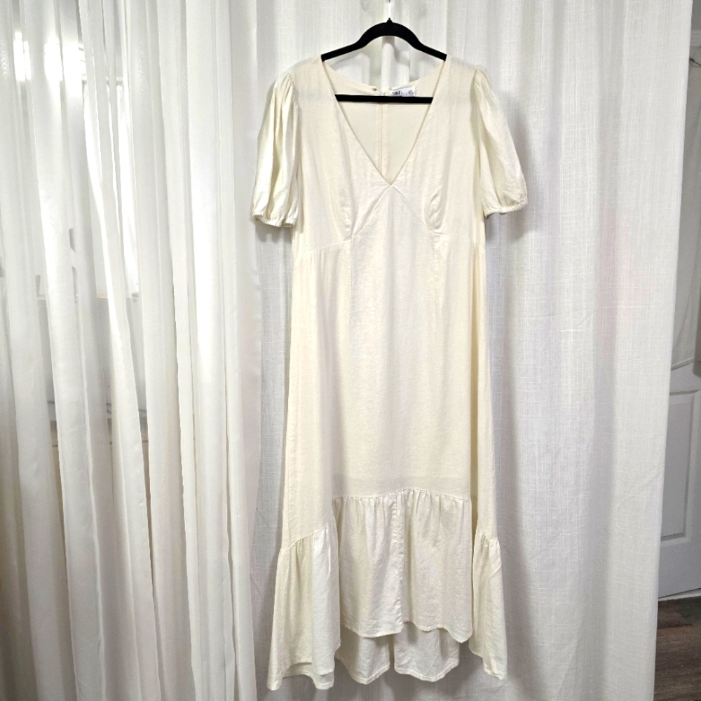 Tinsel Cream Linen Rayon Blend‎ Maxi Dress Size XL Tiered Ruffle Bridal Summer